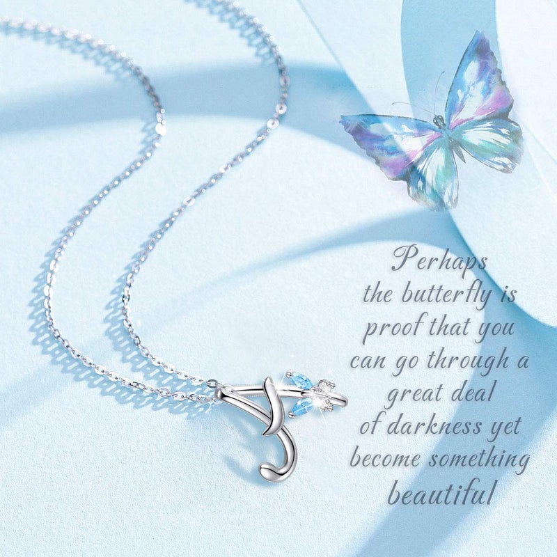 EUDORA Sterling Silver Initial A Necklaces for women Alphabet A Necklace Initial Personalized Letter A Pendant with Blue Cubic Zirconia Butterfly for Mom 18" Chain - Image 2